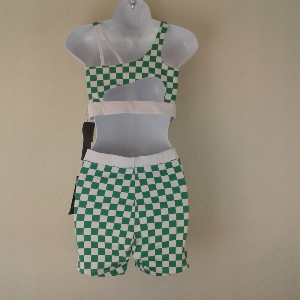 Five the Label Checkered Active Set Green Sports Bra & Biker Shorts S/M NWT - Picture 4 of 14